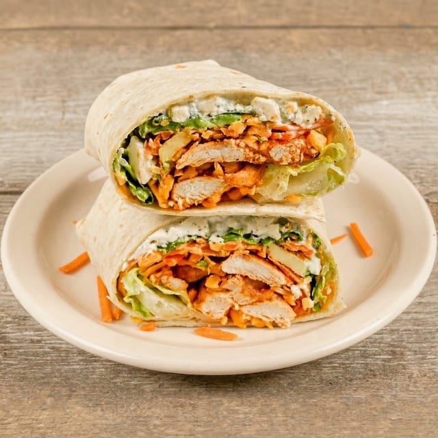 Buffalo Chicken Cutlet Wrap Sandwich.