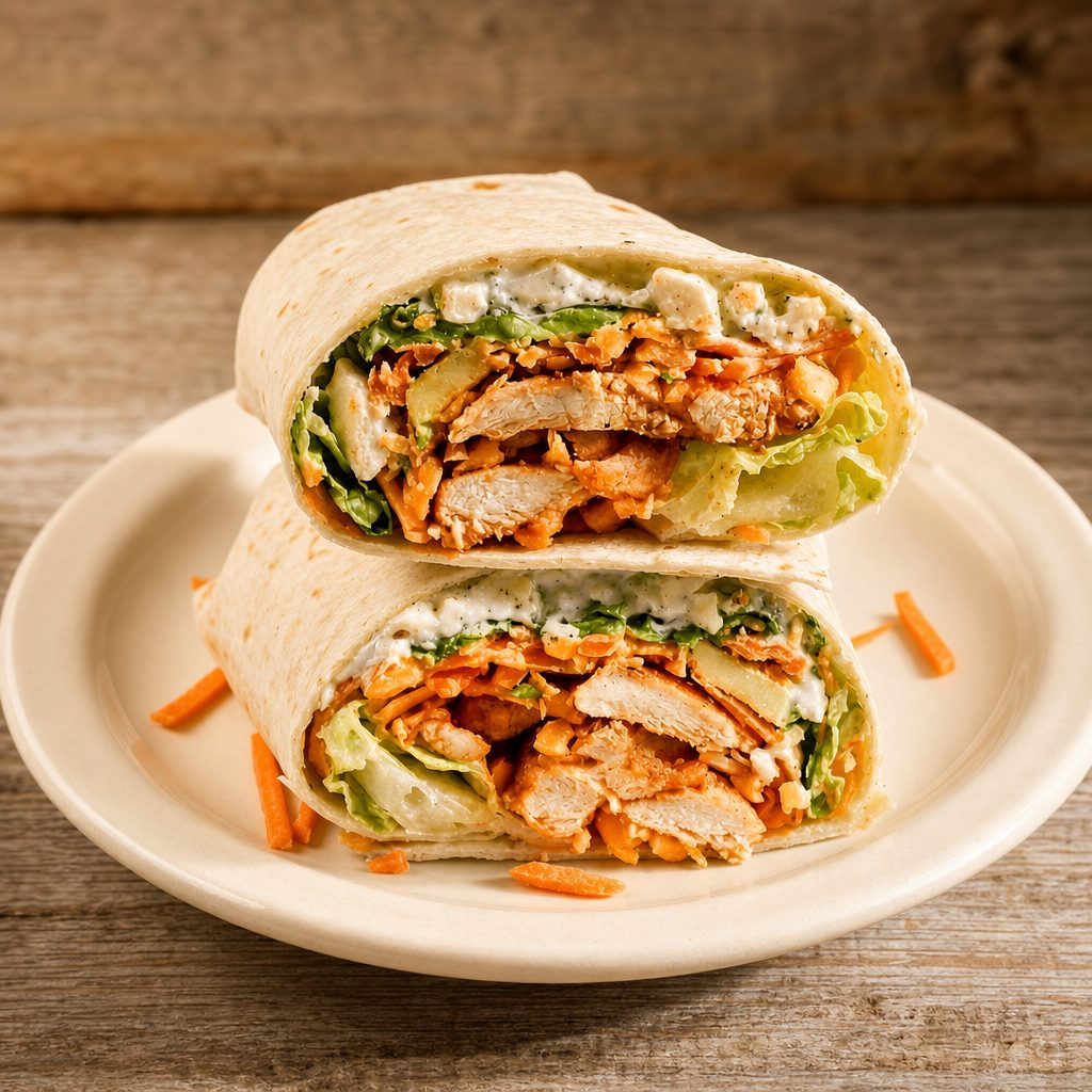 Buffalo Chicken Cutlet Wrap Sandwich.